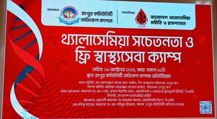 রংপুরের ২৭ ভাগ মানুষ থ্যালাসেমিয়ার বাহক